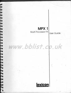 Lexicon MPX1 Multi Processor FX User Guide