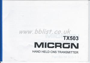 Micron TX 503 Hand Held Transmitter User Guide
