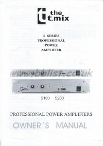 T-Mix S100 S200 Power Amps Owner's Manual