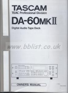 Tascam DA-60 Mk2 DAT Digital Audio Tape Deck Owner's Manual