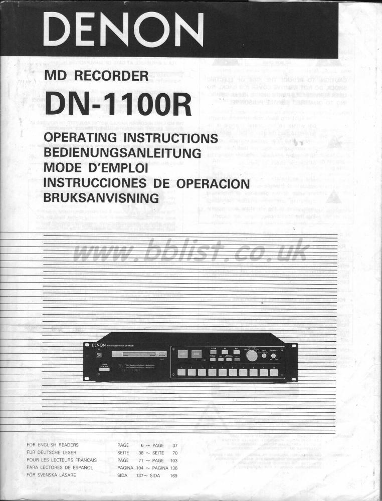 Denon DN-1100R MD Mini Disc Recorder User Manual