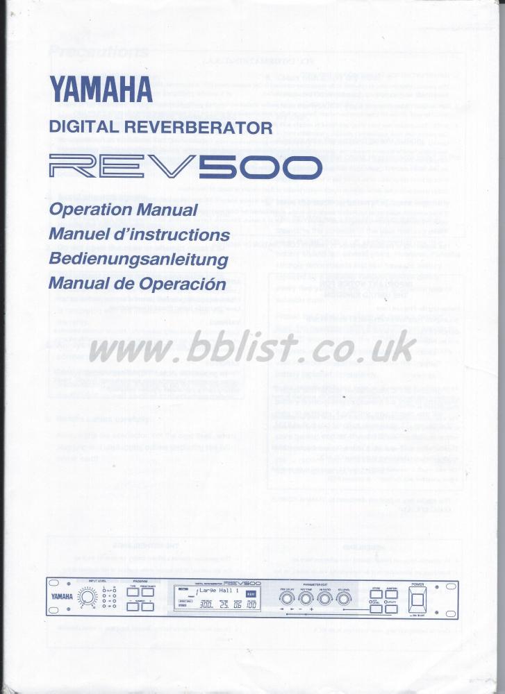 Yamaha REV500 Digital Reverberator Operation Manual